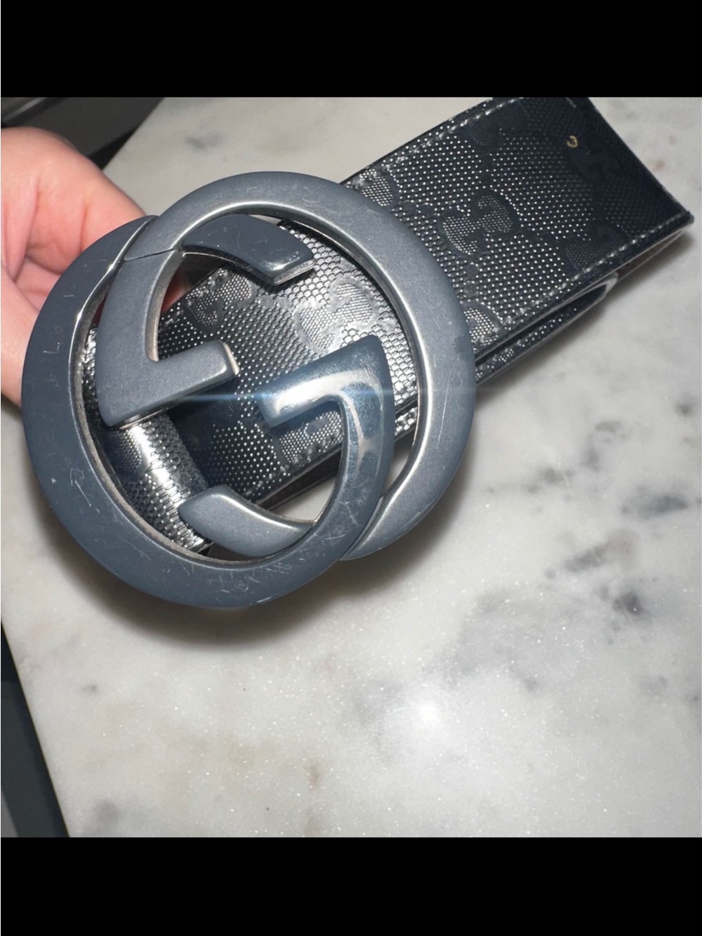 Gucci Men's Black Belt with Silver Interlocking GG Buckle